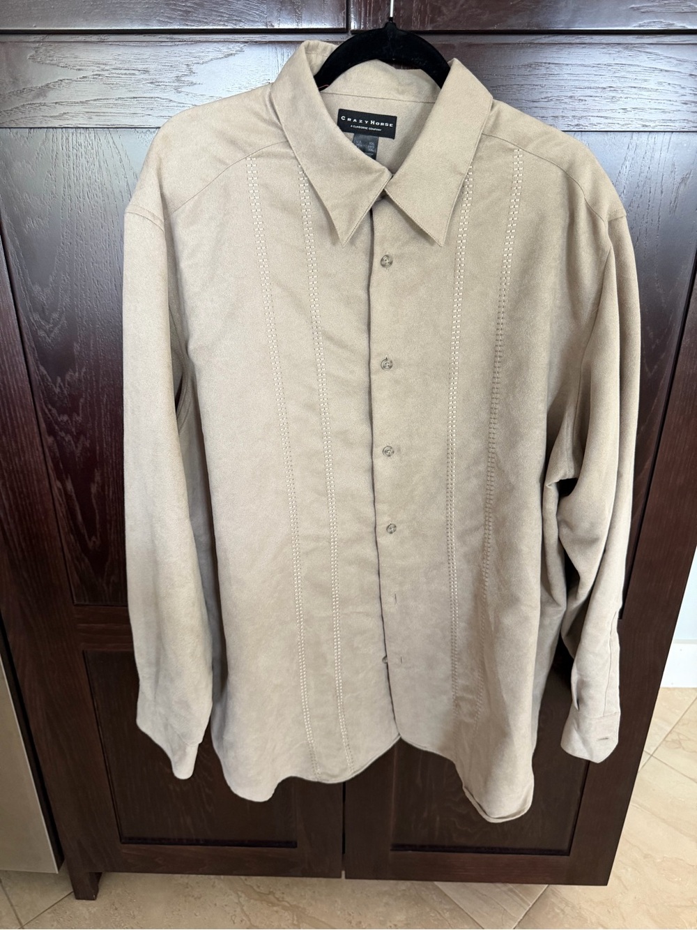 Crazy Horse Liz Claiborne Faux Suede Embroidered Shirt Beige XXL